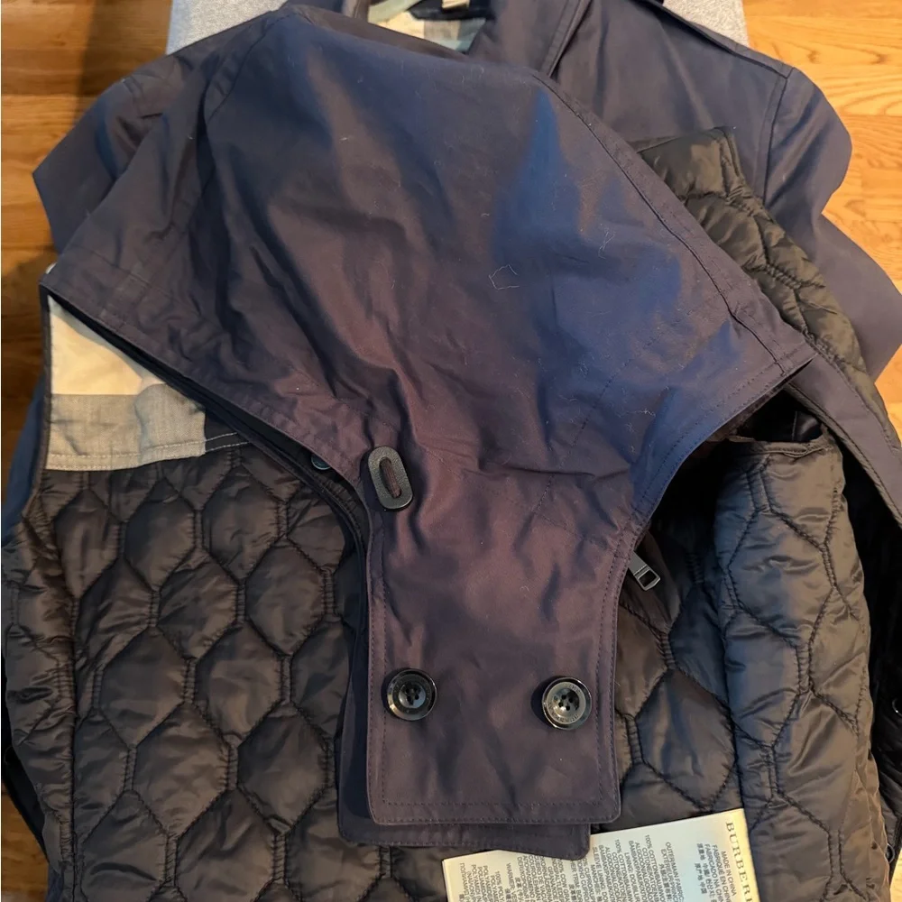 Burberry Brit Navy Trench coat USA 12 removable liner and hood - Picture 10 of 10